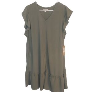 Frye & Co Coastal Cowgirl Flutter Sleeve Dress Olive Green NWT Size L